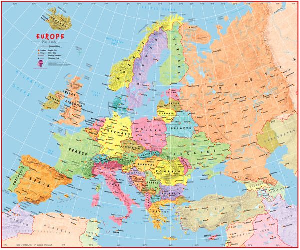 Buy Primary Europe Wall Map by Maps International – The Chart & Map Shop